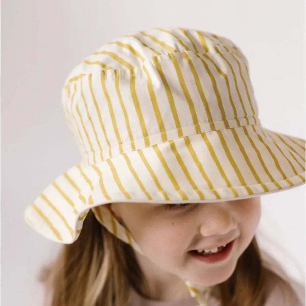 Pehr Striped Bucket Hat, Toddler Boy Girl, Yellow and White, 12-24 months - Picture 2 of 5